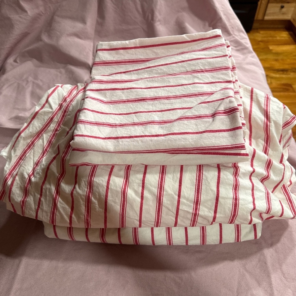 Laura Ashley 100% cotton King size 4 pc set ticking stripe